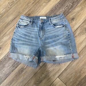 Judy Blue 1XL High Rise Distressed Denim Shorts Raw Hem